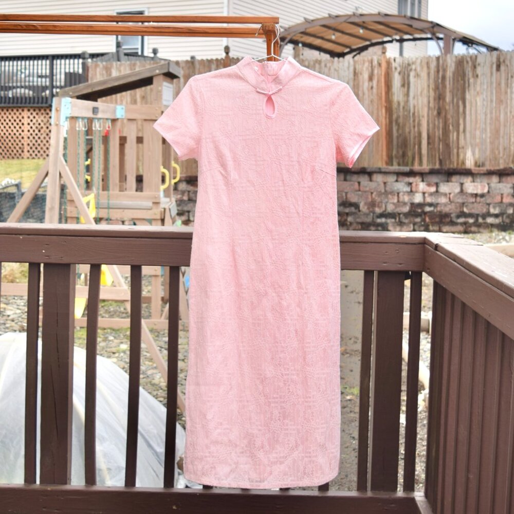 Pink Lace Flora Qipao Midi Dress - Chinese Traditional Cheongsam